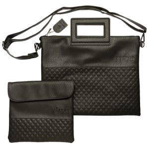 תיק טלית ותפילין - תיק טלית תפילין עם ידית ורצועה שחור דמוי עור