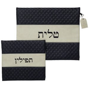 תיק טלית ותפילין - כיסוי לטלית ותפילין  כחול כרם דמוי עור רקמה טלית ותפילין