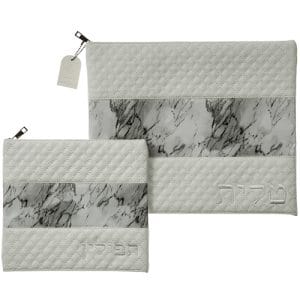 תיק טלית ותפילין - כיסוי לטלית ותפילין שלבן שחור שיש דמוי עור רקמה טלית ותפילין