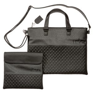 תיק טלית ותפילין - תיק טלית תפילין עם ידית לולאה ורצועה שחור דמוי עור