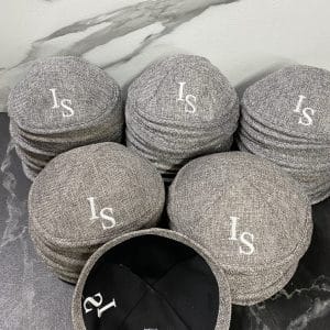 כיפה - 50 כיפות פשתן ממותג ריקמה + הדפסה בתוך הכיפה