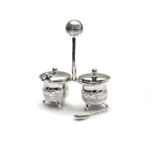 מלחיה - זוג מלחיות משולב זכוכית ומעמד כולל מכסה